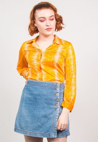 VINTAGE 70'S ORANGE ABSTRACT PATTERN SHIRT