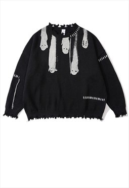 Ghost sweater knitted grunge jumper creepy Gothic top black
