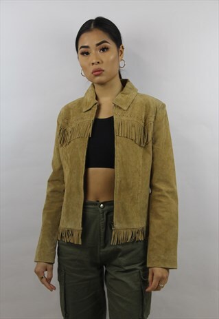 VINTAGE 90'S SUEDE TASSEL BEIGE JACKET