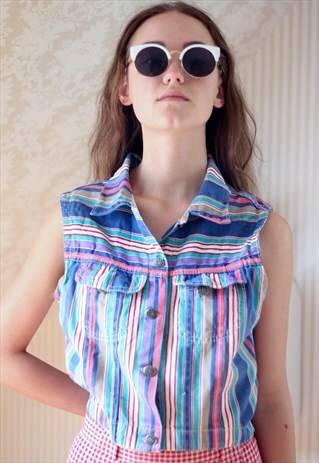 BRIGHT COLORFUL STRIPED DENIM VEST