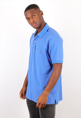 VINTAGE TOMMY HILFIGER SHORT SLEEVE POLO T-SHIRT IN BLUE