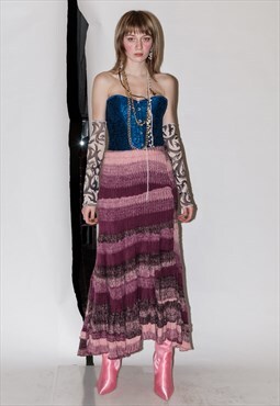 Vintage Y2K knitted gipsy maxi sun skirt in pink tones