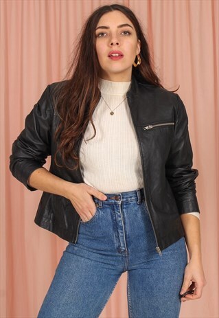 VINTAGE 90S LEATHER JACKET IN BLACK