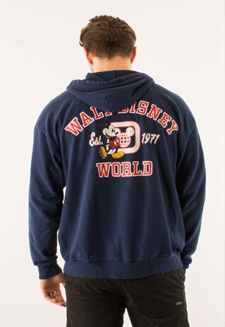 VINTAGE 90S NAVY DISNEY FULL ZIP HOODIE PULLOVER XL