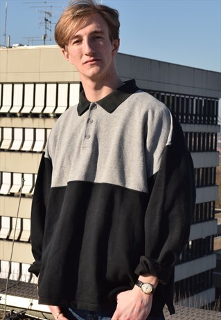 VINTAGE BLACK GREY BUTTON BORDER JUMPER