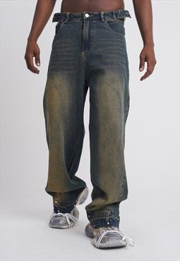 Baggy jeans loose fit utility denim pants in acid fade green
