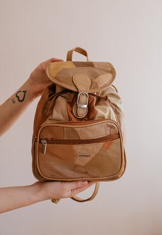 VINTAGE 90S PATCHWORK RUCKSACK IN TAN