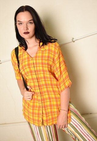 VINTAGE 90S PARIS CHIC FESTIVAL OVERSIZED CHECKED SHIRT TOP
