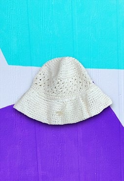 Vintage Cream Crochet Bucket Hat