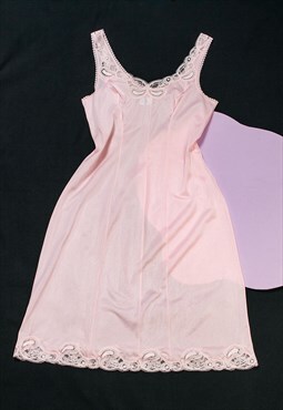 Vintage Slip Dress 70s Sheer Babydoll in Pastel Pink
