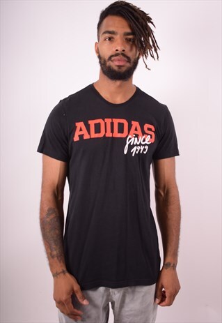 ADIDAS MENS VINTAGE T-SHIRT TOP MEDIUM BLACK 90S
