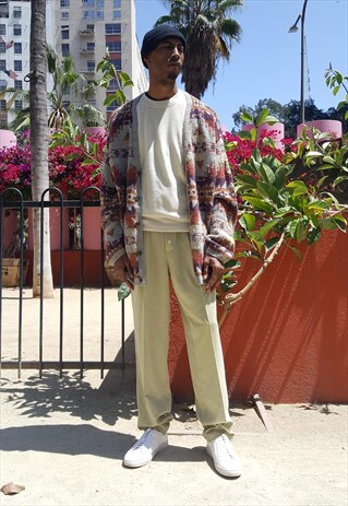 90S HERITAGE WOOL BLEND TRIBAL GEOMETRIC PATTERN CARDIGAN