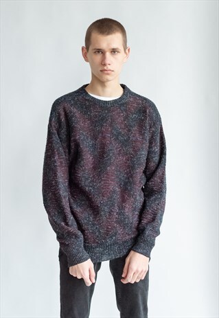 VINTAGE 80S FUNKY DADS JUMPER IN GREY PURPLE