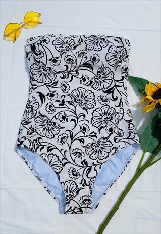 Vintage 90's Strapless Floral Patterned Swimsuit