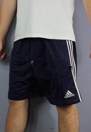 VINTAGE ADIDAS SHORTS IN NAVY WITH POCKETS, EMBROIDERED LOGO