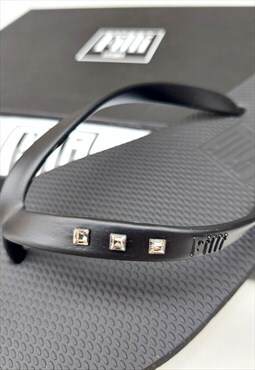 Monaco Luxury Crystal Flip Flops in Black