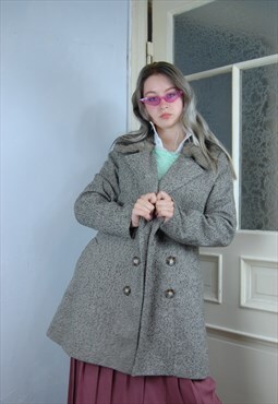 Vintage y2k winter warm trench fluffy rave coat in grey