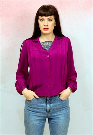 1970S VINTAGE PURE SILK MAGENTA BLOUSE