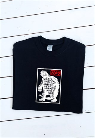 GODZILLA JAPANESE ART GRAPHIC PRINT BLACK T-SHIRT