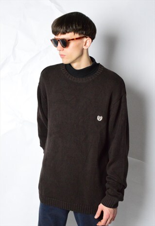 CHAPS VINTAGE 90S BROWN KNIT JUMPER