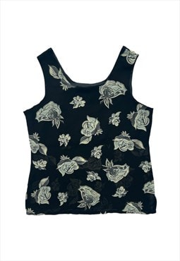 Vintage cami top sleeveless abstract pattern black white