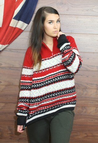 VINTAGE OVERSIZED ICELANDIC,PATTEREND,COSY KNIT JUMPER, L