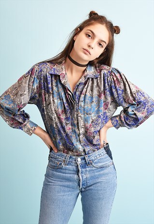 80'S RETRO ABSTRACT PRINT MOMS BLOUSE TOP