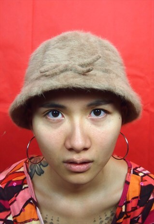 BROWN FLUFFY BUCKET HAT
