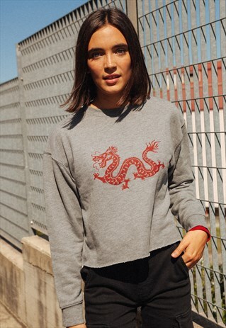DRAGON PRINTED SWEATSHIRT - LIGHT GREY