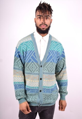 CACHAREL MENS VINTAGE CARDIGAN SWEATER LARGE MULTI 90'S