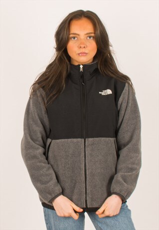 VINTAGE NORTH FACE GREY HOODIE DENALI FLEECE