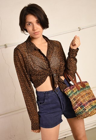 Y2K ANIMAL PRINT PARIS CHIC FESTIVAL SHEER MESH SHIRT TOP