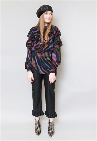 VINTAGE 1970'S MULTI COLOURED STRIPED RUFFLE BLOUSE