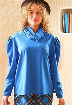 Blue turtleneck vintage blouse