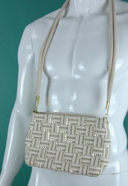 Vintage y2k shine crochet summer shoulder bag in cream