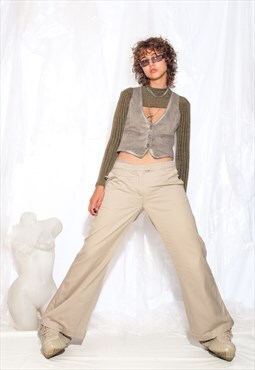 Vintage Y2K Wide Leg Trousers in Beige