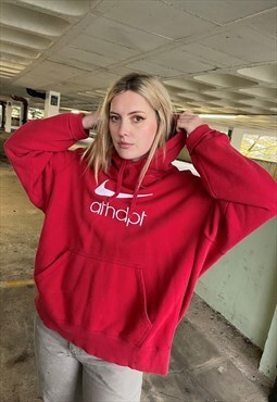Vintage 90s Nike Oversized Red Embroidered Hoodie