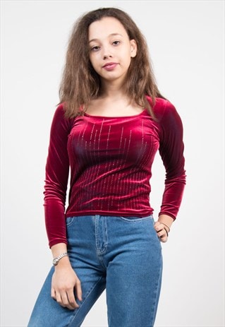 90'S RED VELVET SQUARE NECK TOP