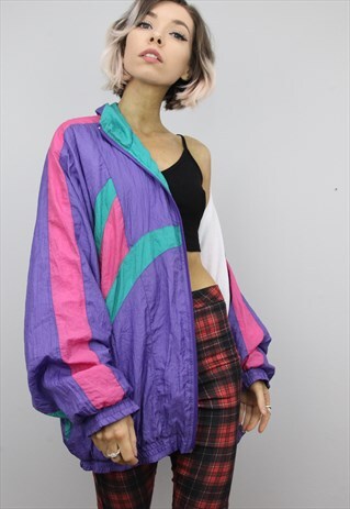 VINTAGE 80S/90S OVERSIZED COLOURFUL SHELL SUIT JACKET