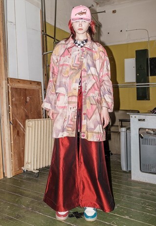 90'S VINTAGE ABSTRACT PRINT PARKA IN PINK TONES