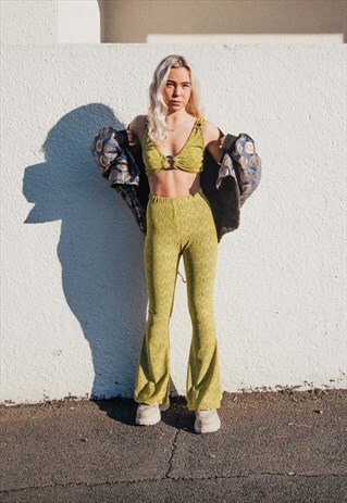 ALBA- LYCRA SUNSHINE YELLOW 70'S STYLE FLARE TROUSERS