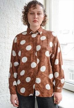 Vintage 80's Brown Polka Dot Shirt