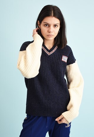 80'S RETRO CRICKET STYLE WOOL KNIT JUMPER