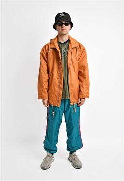 Vintage orange windbreaker jacket hooded wind coat Y2K 90s
