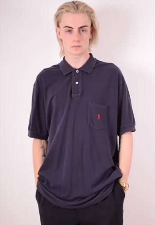 POLO RALPH LAUREN MENS VINTAGE POLO SHIRT XL NAVY BLUE 90S