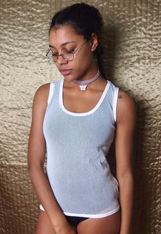 WHITE MESH CROP TOP
