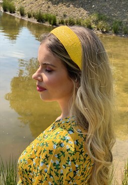 Raffia style headband in lemon 