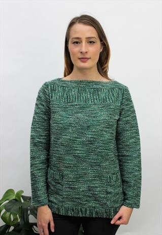 VINTAGE 1960S GREEN MARL JUMPER WITH POCKETS
