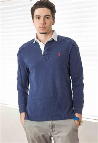 VINTAGE POLO RALPH LAUREN RUGBY SHIRT LOGO 90S S 16.7