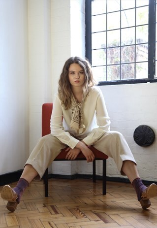 BEIGE WIDE LEG TROUSERS